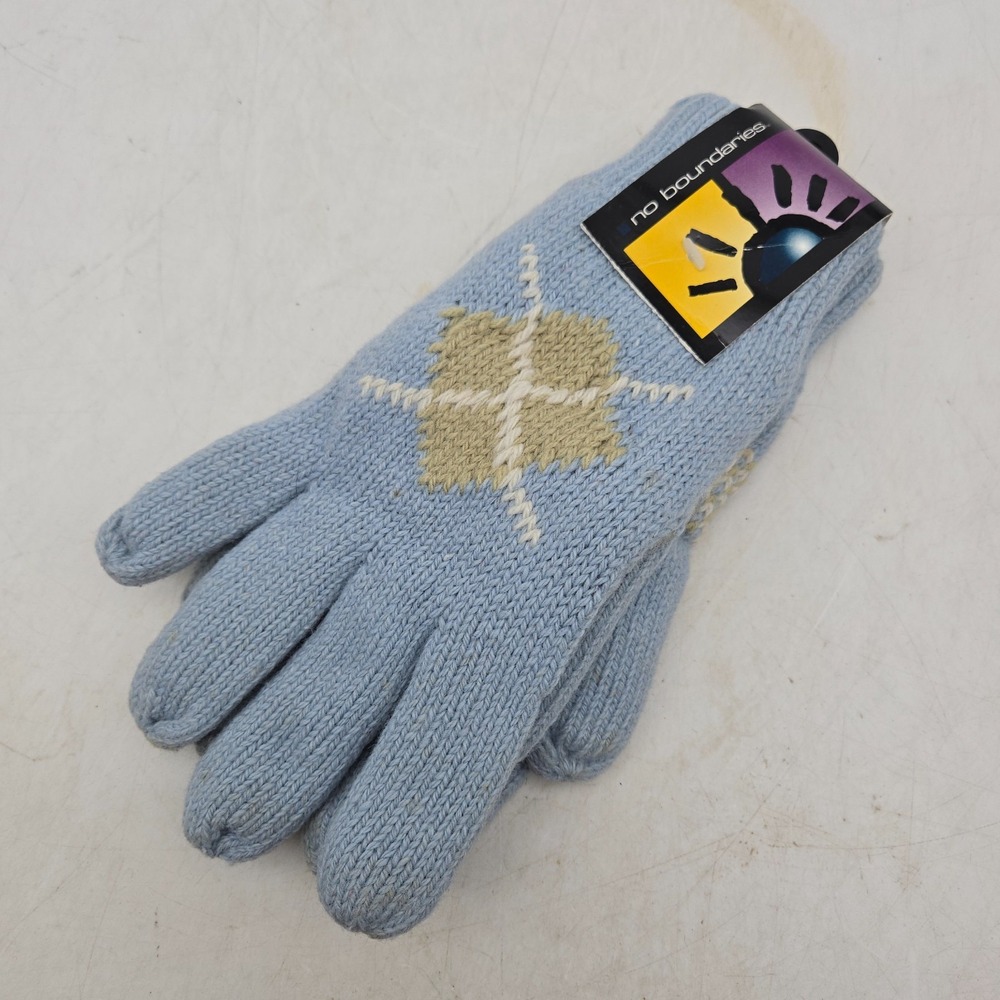 Vintage No Boundaries Womens Knit Gloves Fleece Lined Blue One Size Fits All